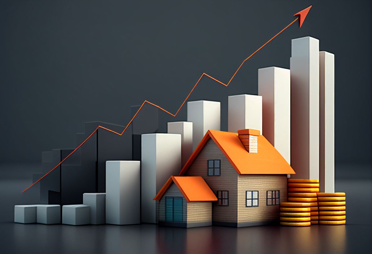 house on a pile of coins. 3d illustration. business concept generative ai